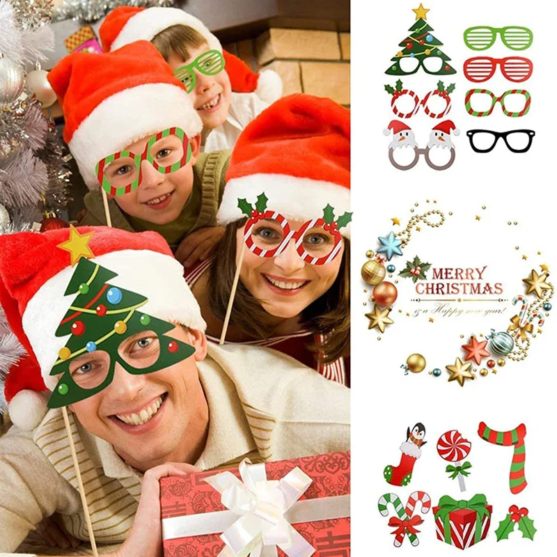 

32pcs Christmas Photo Booth Props 2023 Merry Christmas Photo Props Decorations Ornament Xmas Navidad Natal New Year 2023
