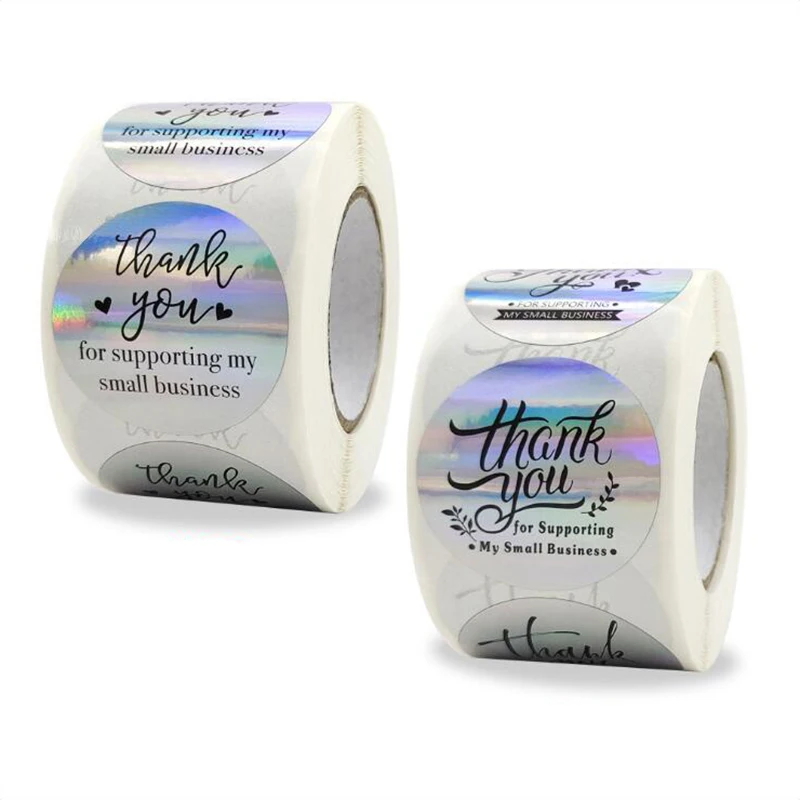 

500PCS Rainbow Laser Black Labels Thank You Sticker Sealing Paper Stationery Office Supply Sticky Decorative Scrapbooking