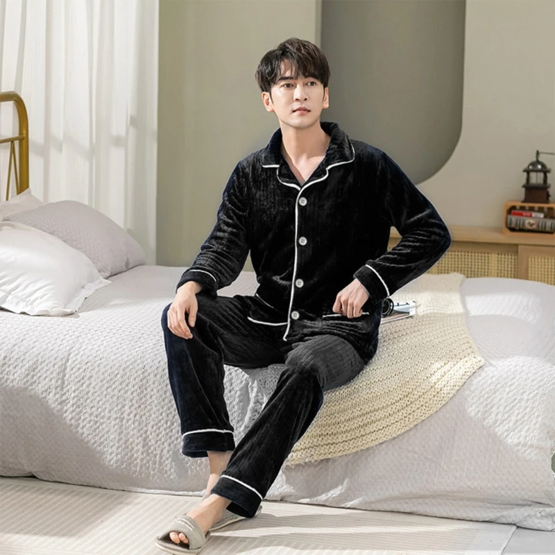 

Coral Fleece Sleepwear Flannel Long Sleeve Button Down Loungewear