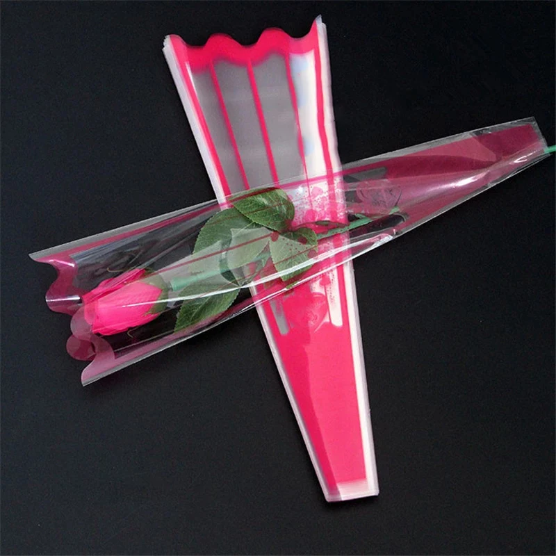 

100Pcs/Lot Rose Single Opp Bag Transparency Flower Bag Bouquet Wrapping Plastic Bag Wedding Flower Shop Cellophane Bag Accessory