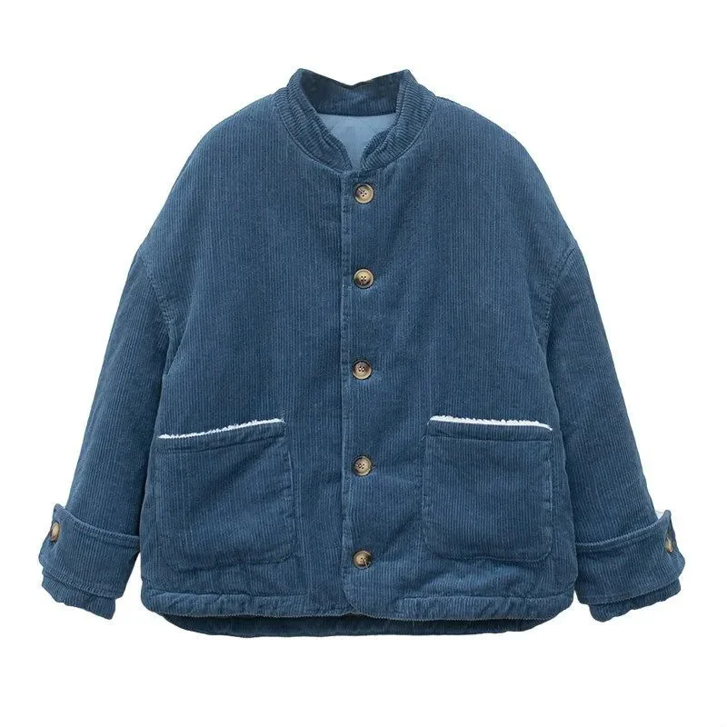 2024 винтажная маленькая хлопковая куртка с толстым вельветовым пальто Женская