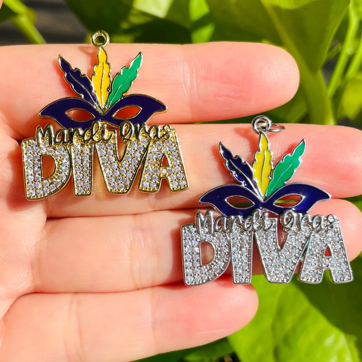 

5pcs Enamel Micro Paved Mardi Gras Mask Diva Words Charms Louisiana Pendants for Women Bracelet Necklace Making Jewelry Finding