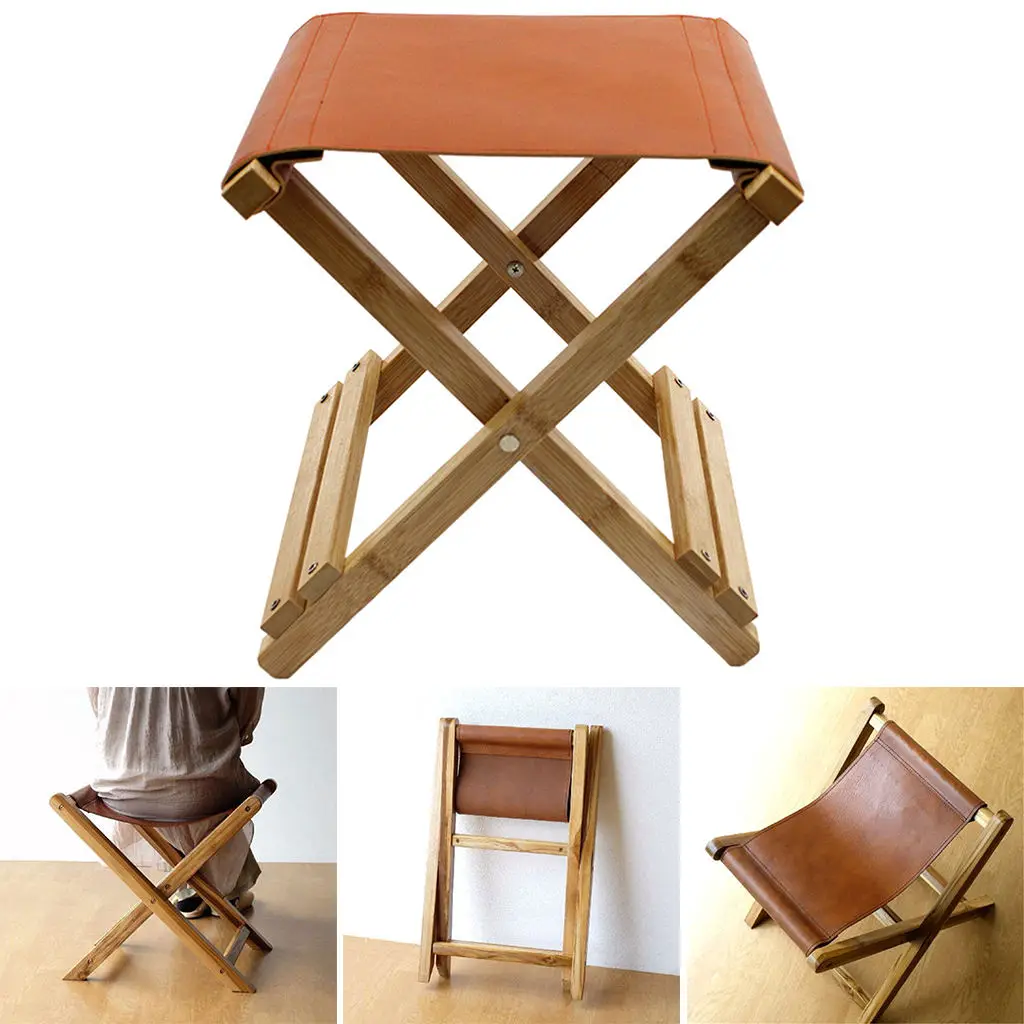 S Outdoor Wooden Leather Folding Chairs Leather Mazar Camping Stool Fishing Wood Seaside Leisure Garden Beach Chair