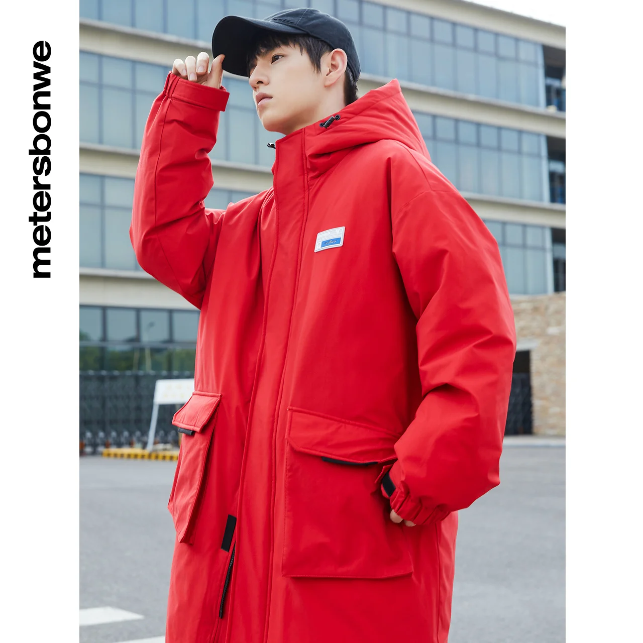 Metersbonwe Parka Down Jacket Men Winter Warm 80% Gray Duck Down Jacket  Hooded Anti-snow Medium Length Cargo Warm Red Down Coat