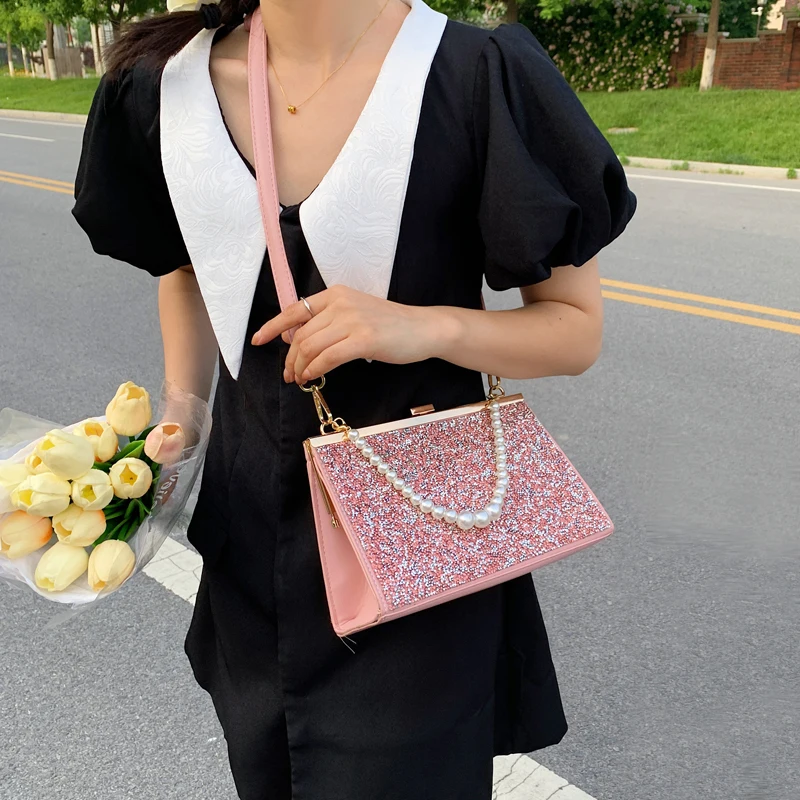 

Элегантная женская сумка 2022, трендовая роскошная дизайнерская сумка через плечо с застежкой, модная яркая вечерняя сумка-тоут с блестками в...