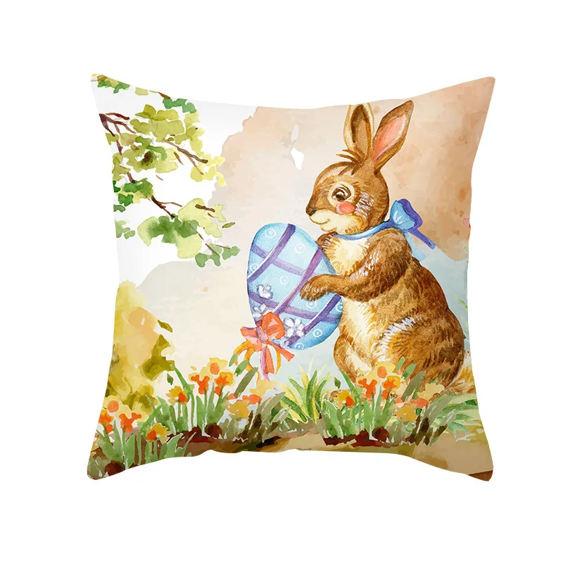 

45x45cm Happy Easter Decoration for Home Pillowcase Easter Decoration 2022 Happy Easter Rabbit Eggs Seat Cover Party Decoration