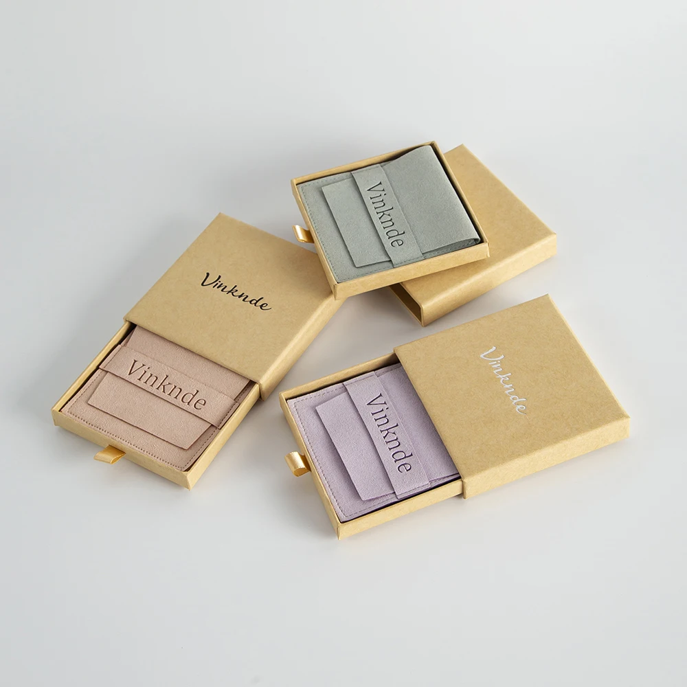Custom Printed Hard Paper Cardboard jewellery Box Luxury Drawer Slide Out Ring Jewelry Packaging Box Suede Gift Bags With Logo