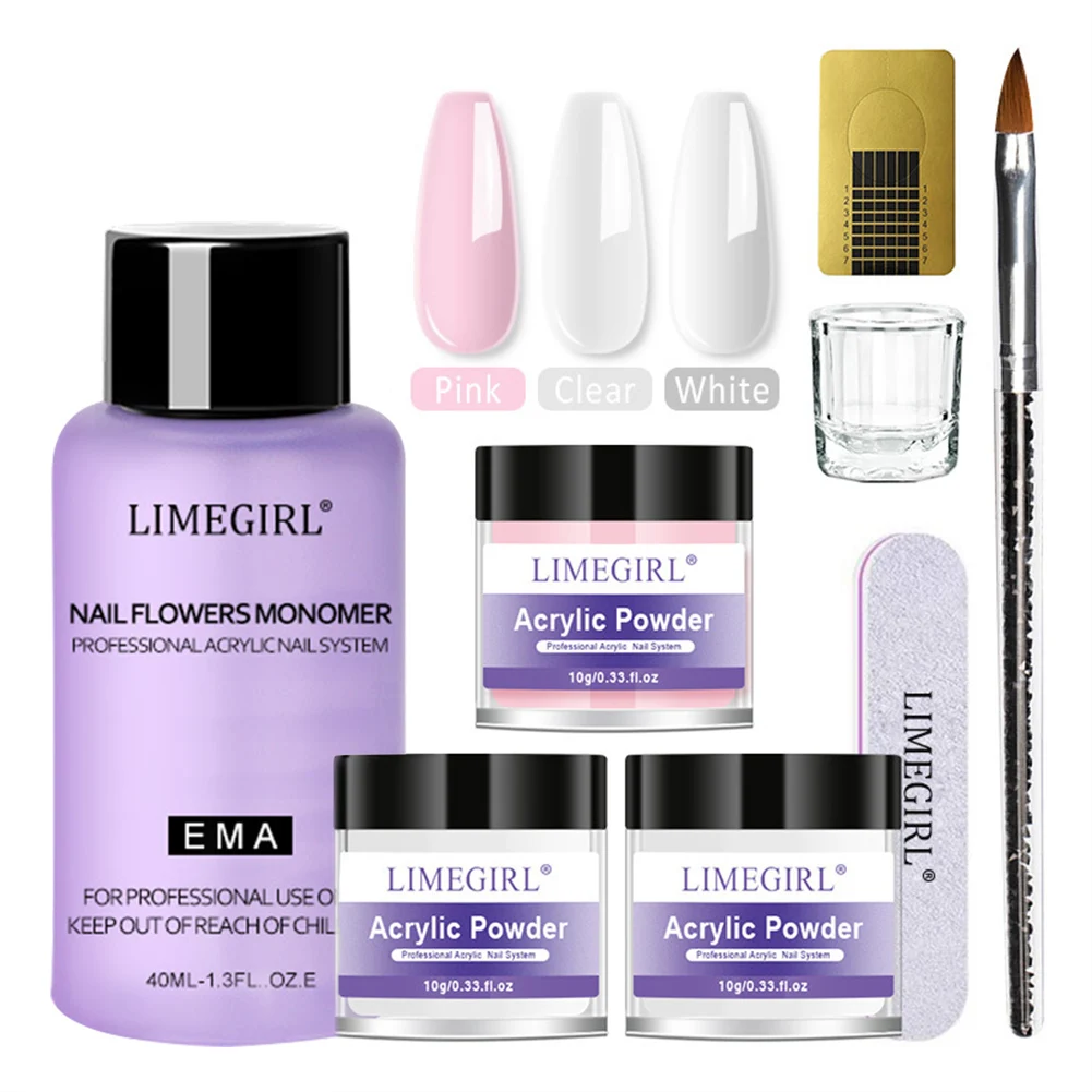 

Nail Acrylic Powder and Liquid Monomer Set With Nail Brush Nail Forms Manicure Kit 3 Colors Acrylic Powder Kit Nails Art Decor
