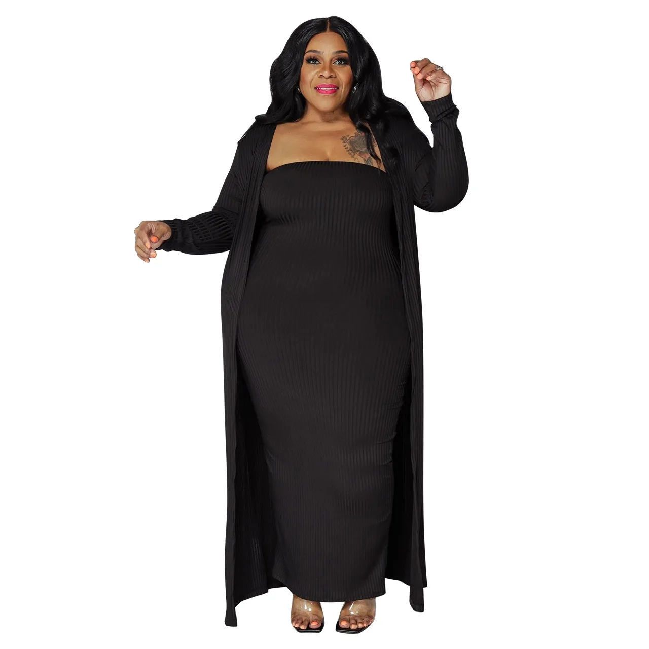 L-4XL 2024 зимние платья больших размеров для женщин комплекты из двух предметов