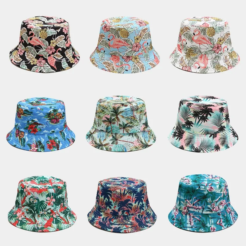 1pcs New Hot Sale Flamingo Pattern Double Sided Bucket Hat Women Men Outdoor Sun Protection Foldable Sun Hats