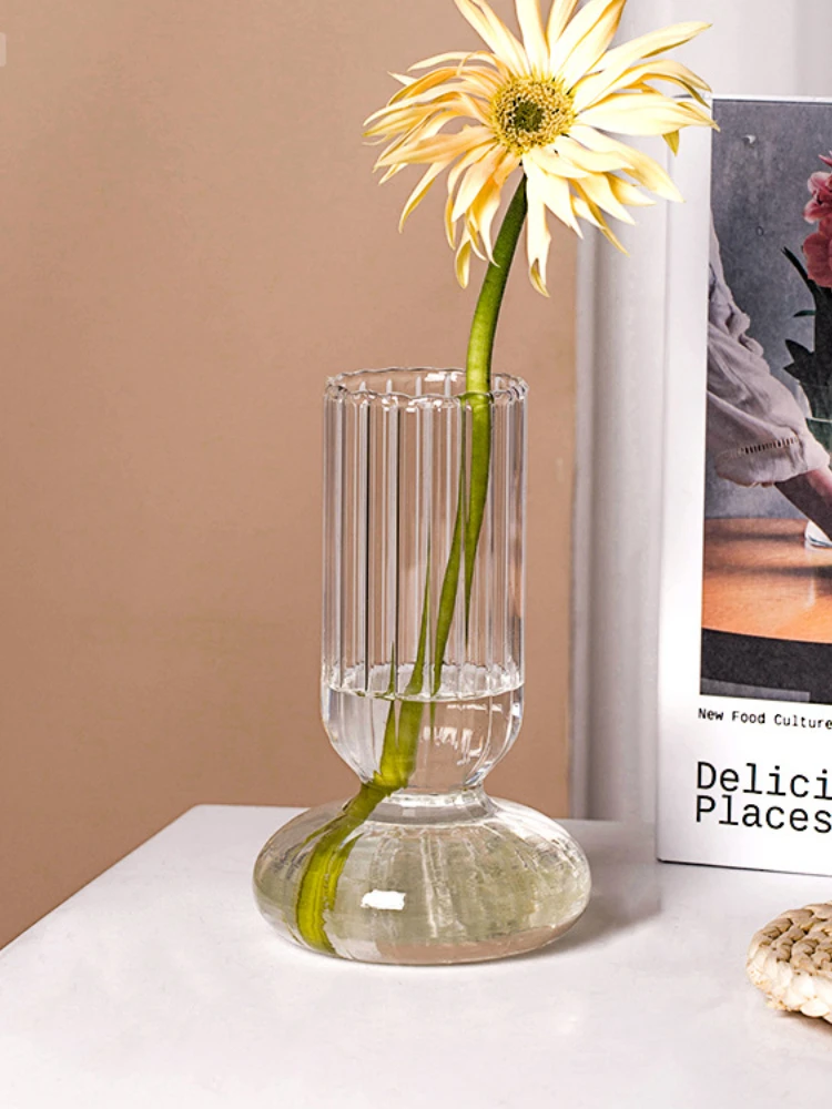 

Nordic minimalist and creative glass vase, transparent water-based vase, rose lily flower, living room decoration, flower ware