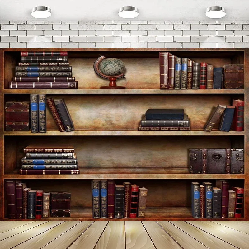 

Bookshelf Library Antique Book Racks Library Bookcase Happy Birthday Party Photography Backdrop Background Banner Decoration