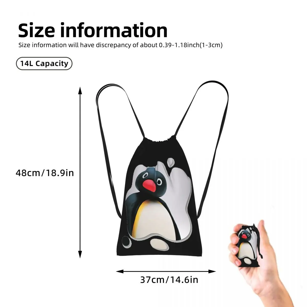 Фото Рюкзак-мешок Pingu Pinga Penguin Tv на шнурке для походов и велоспорта, легкий складной мешок для хранения вещей для мужчин и женщин №2