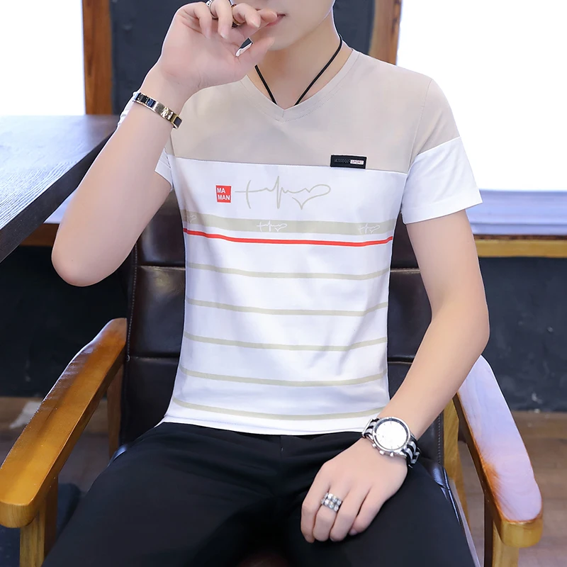 Men Short Sleeve T-Shirt 2025 Summer New Arrival K-sle Stripes Trendy Half T-shirt Sea Soul Clothes T... |