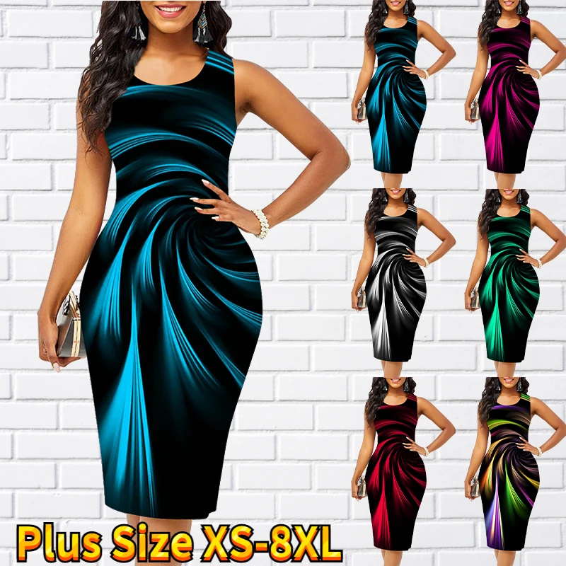 

Ladies Print Dress Fashion Casual Trend Sleeveless Dress Elegant Noble Sexy Knee Length Skirt Abstract Element Street Wear New