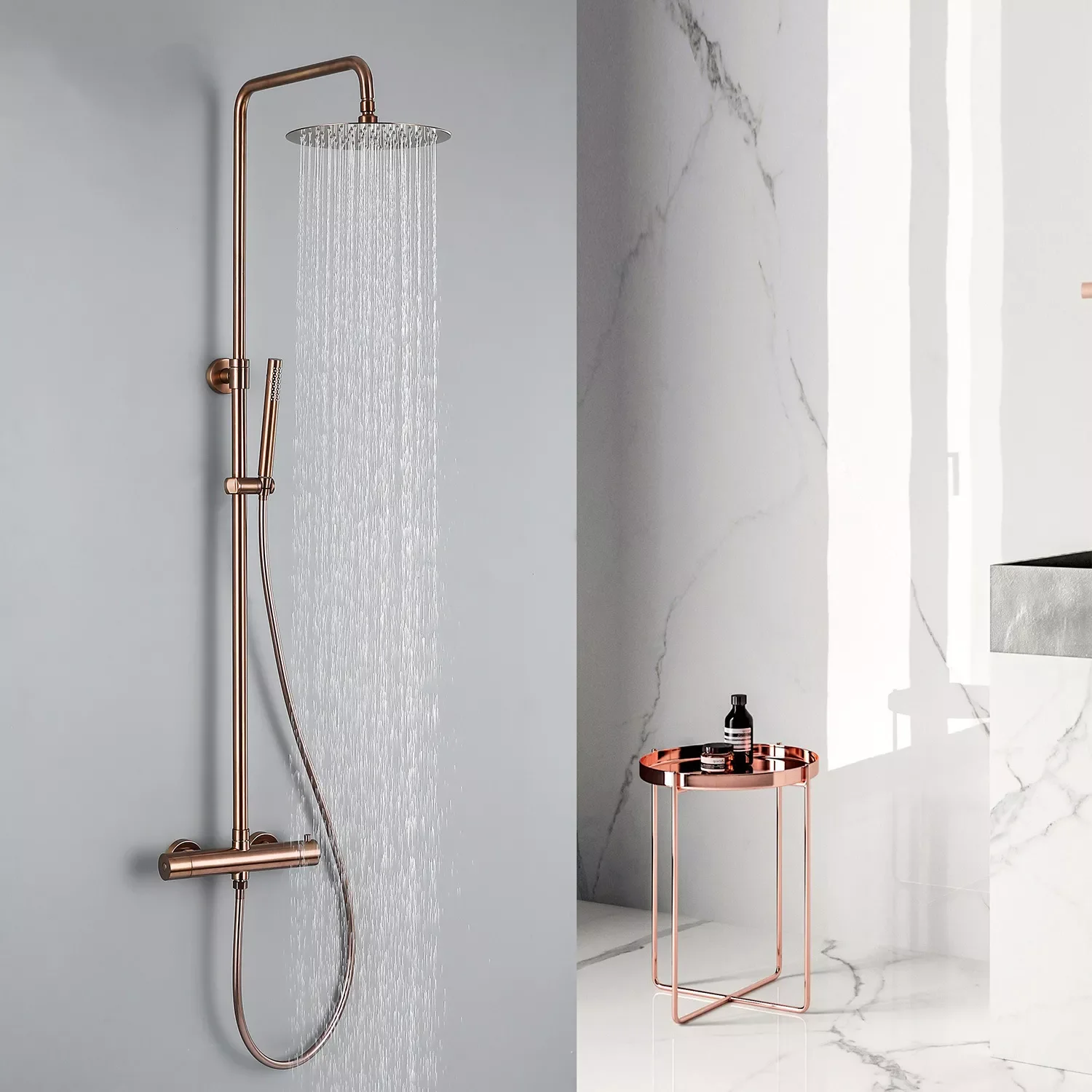 

Luxury Black Thermostatic Shower Faucet Set Rainfall Multiple Types Bathtub Tap With High Spray Bathroom Fauct