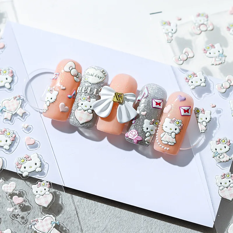 

One Piece Hello Kitty Stickers Cartoon Relief Handmade DIY Sanrio Little Fresh Nail Decoration Adhesive Nails Slider Accessories