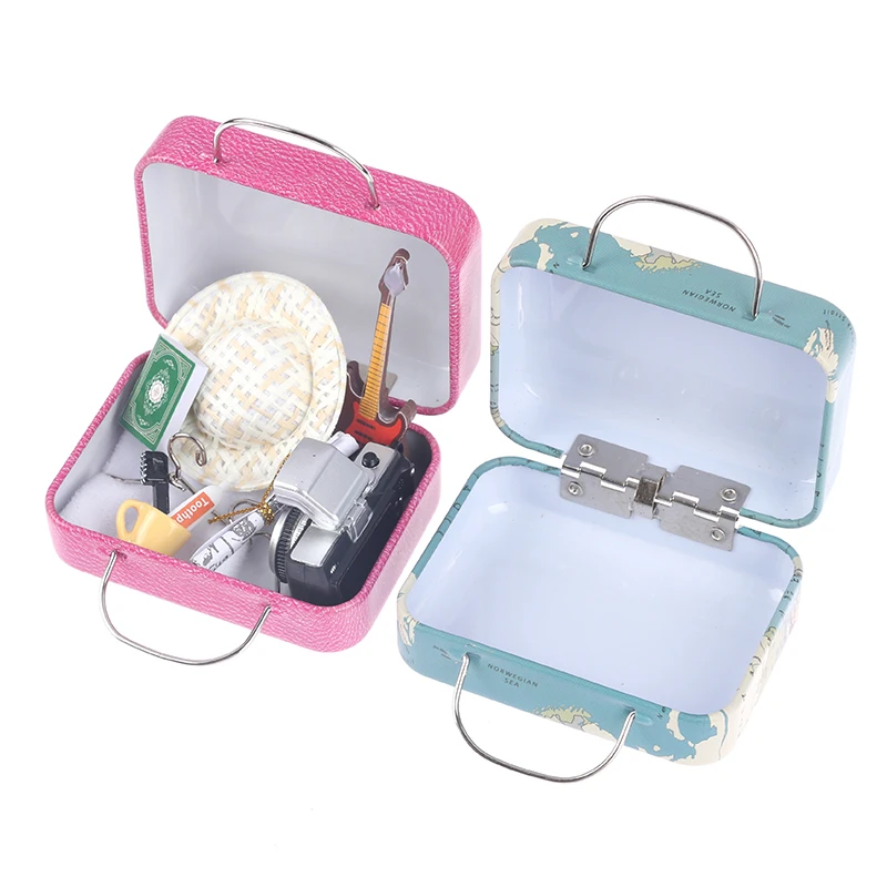 

11Pcs /Set 1:12 Dollhouse Miniature Travel Set Mini Suitcase Travel Essential Luggage Set Doll House Accessories Doll Suitcase