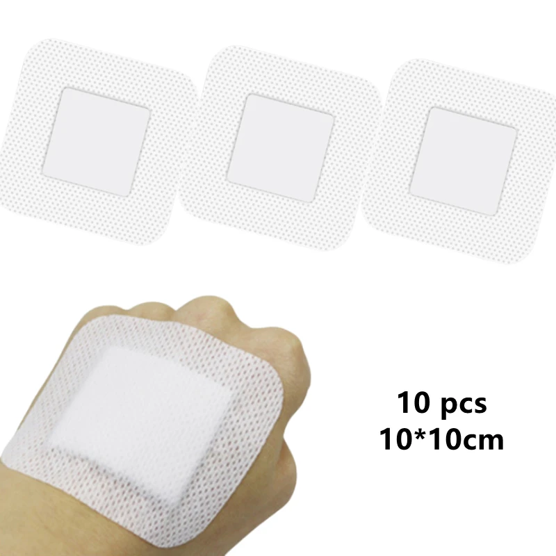 

10 Pcs Children First Aid Bandaids Large Breathable Self-adhesive Wound Bandages Baby Essential Care Sterile Dressing 10*10cm