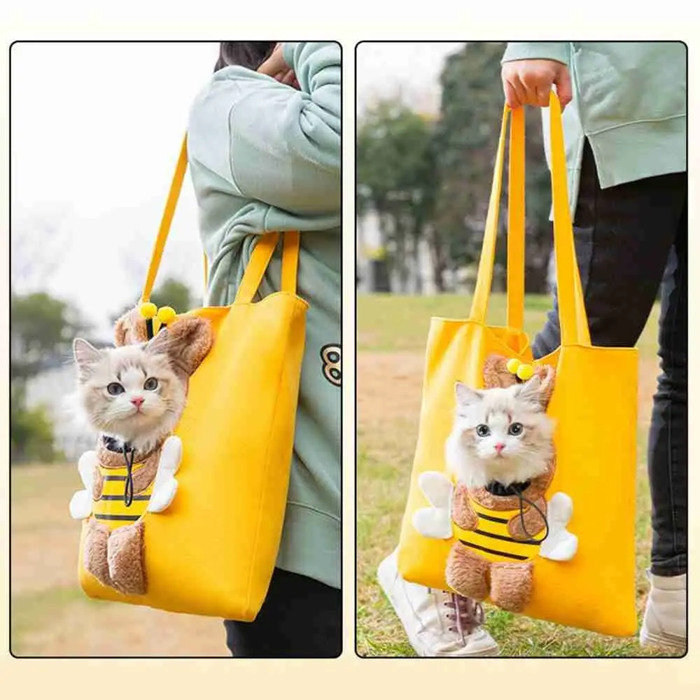 

Canvas Pet Supplies Bee Animal Shape Portable Cat Shoulder Bag Puppy Messenger Bag Pet Knapsack Tote