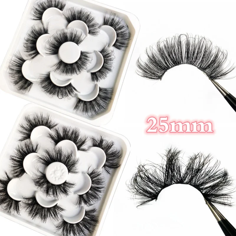

5 Pairs 25mm Hot Volume Natural False Eyelashes Dramatic Fake Lashes Makeup Faux Mink Lashes Extension Tool Kit Cilios