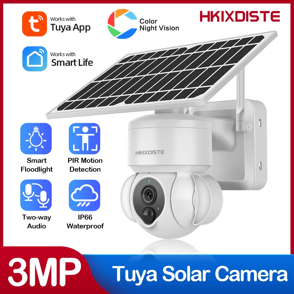 

Tuya Solar IP Camera 3MP Outdoor Wireless Floodlight Camera Color Night Vision PIR Alarm Security Protection Surveillance Camera