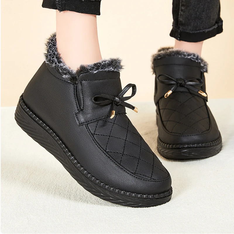 

Women Boots Fashion Waterproof Flats Short Snow For Winter Black Ladies Shoes Thickened Short Plush Warm Cotton Casual Light New