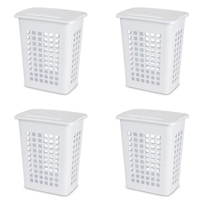 

Rectangular LiftTop Plastic Laundry Hamper , White, Set of 4 Laundry Baskets Laundry Storage & Organization