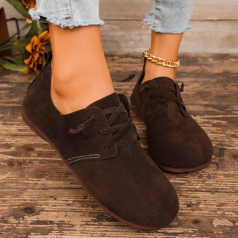 Новинка весны 2024 женские туфли на плоской подошве модные с круглым носком легкие