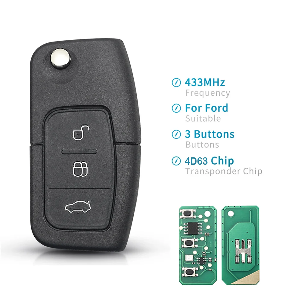 Дистанционный ключ для Ford Fusion Focus Mondeo Fiesta Galaxy HU101/FO21, автоклавиши, 3 кнопки, 433 МГц, 4D63 чип