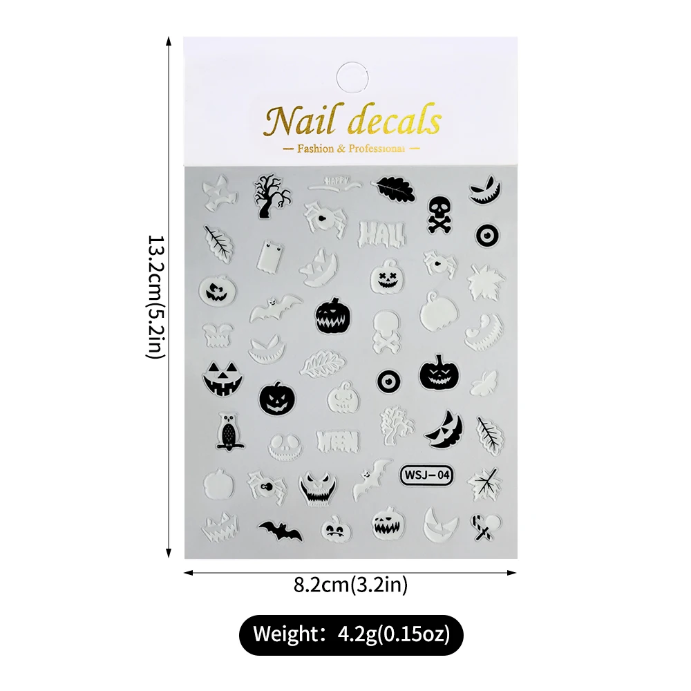 Светящиеся 3D наклейки для ногтей Переводные картинки паук тыква Череп Хэллоуин