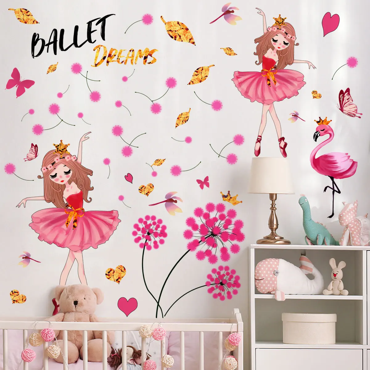 

New dandelion flowers Flamingo decoration wall sticker background wall living room bedroom creative Wall Sticker