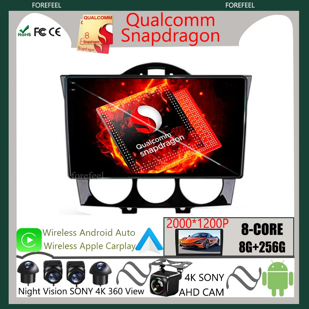 

Qualcomm Android 12 for Mazda RX-8 RX8 2008-2021 Car Stereo Radio Multimedia Video Screen Player Navigation GPS DSP CPU HDR QLED