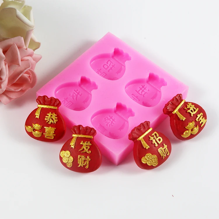

QIQIPP 4 even the purse Congratulation, Lucky Fortune, Treasure Cake Decorative Mould, Chocolate Mould, Soap Mould, Sugar Mould