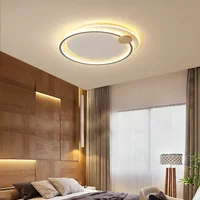 Scandinavian LED Round Ceiling Light with Remote Modern Dimmable Ring Lamp Nordic Black Lighting for Living Room Bedroom Loft