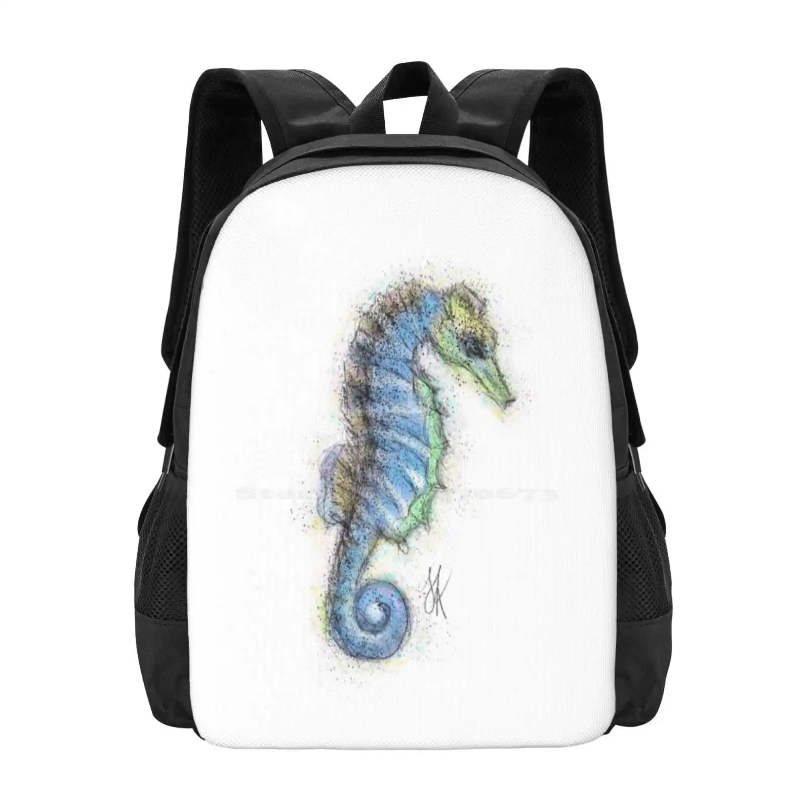 

Дизайнерская сумка с рисунком морского конька, студенческий рюкзак, морской коньки, морские существа, морские животные, океан, голубой, милы...