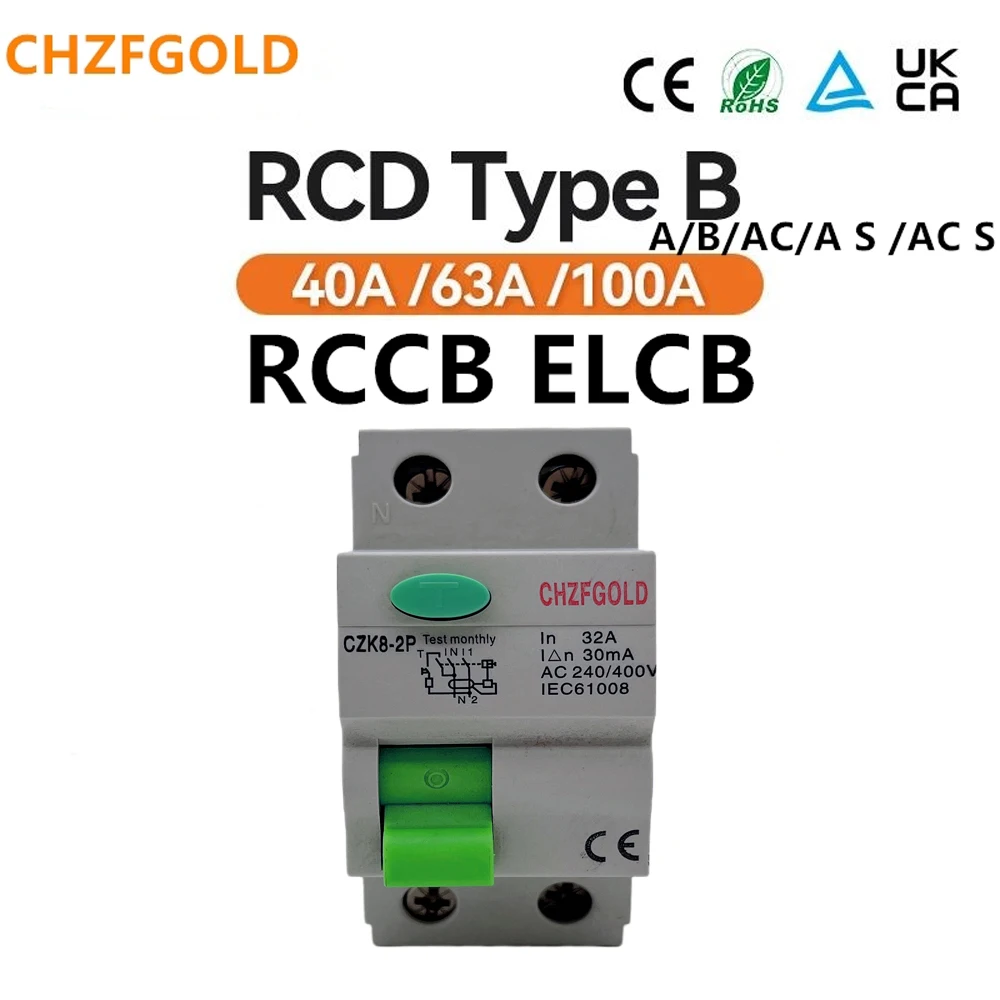 

2P 4P 10/30/100/300mA Type AC RCCB RCD ELCB Electromagnetic Residual Current Circuit Breaker Differential Breaker Safety Switch