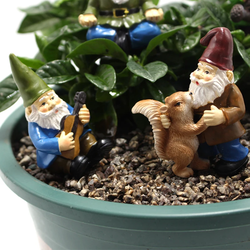 

Fairy Garden Gnomes Mini Dwarf Bonfire Miniature Ornaments Set Resin Plant Pot Garden Landscape Ornaments Window Lawn Decor