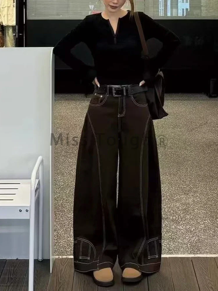 Винтажные коричневые широкие джинсы 2000-х годов новые женские мешковатые