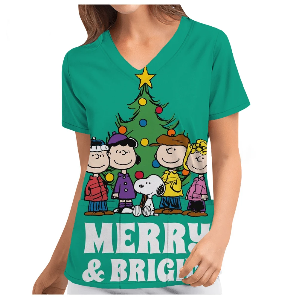 Униформа медсестры с рождественским принтом Снупи карманные скрабы для