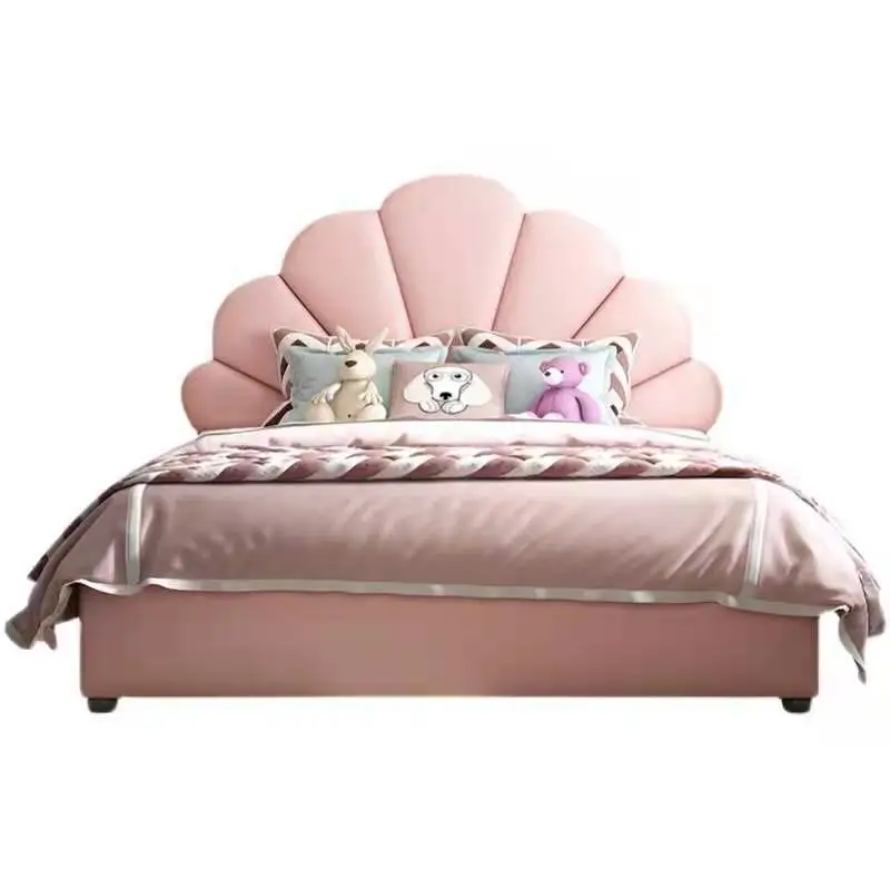 Роскошная детская кожаная односпальная розовая мультяшная кровать принцессы