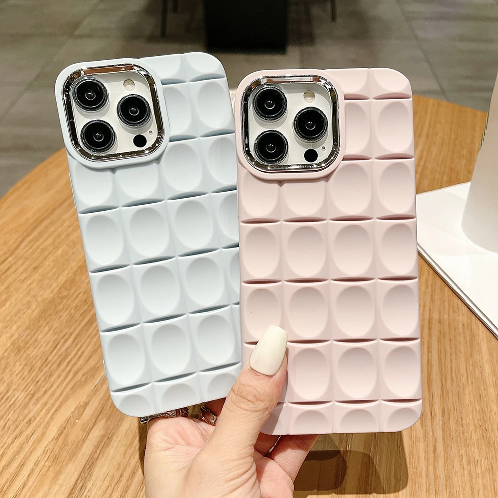 

Plating Camera Frame Bumper Phone Case For iPhone 14 13 12 11 Pro Max Concave Convex Texture Soft TPU Back Cover