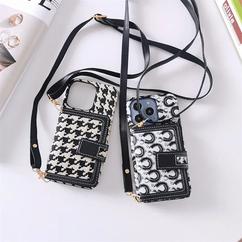 

Check Pattern 3d Card Bag With Lanyard Girl Phone Cover Case For Iphone 14 13 12 11 Pro Xs Max Xr Luxury Pu Leather Coque Fundas