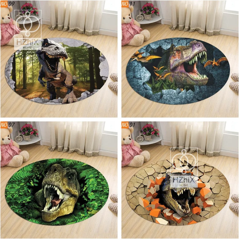 

3D Anime Dinosaur Round Mats Children Living Room Decoration Carpet Kids Study Room Coffee Table Floor Rug Covering Anti-Slip