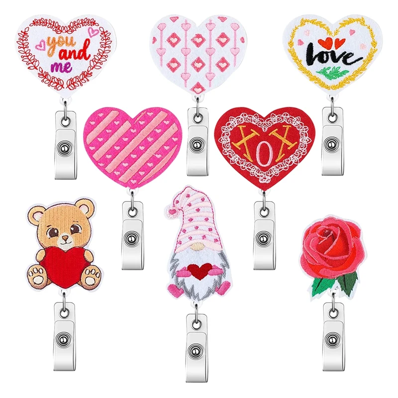 

8 Pcs Valentines Day Retractable Badge Reels Office Products Nurse Badge Reel Valentine's Day Gift Badge Holders For Her