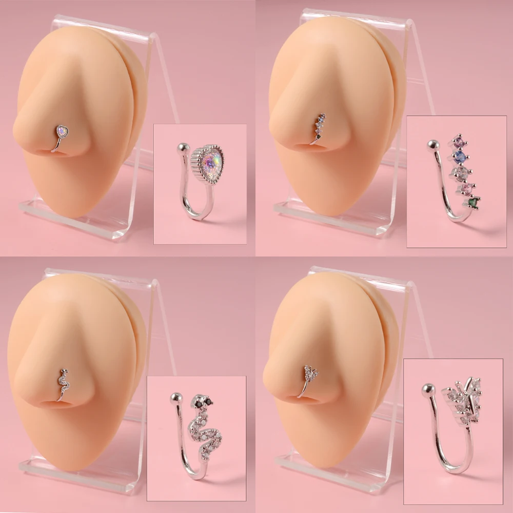

1PCS 361L Stainless Steel New Fashion Fashion Free Piercing U-shaped Animal Love Nose Clip Micro-inlaid Zircon Cartilage Nose Ri