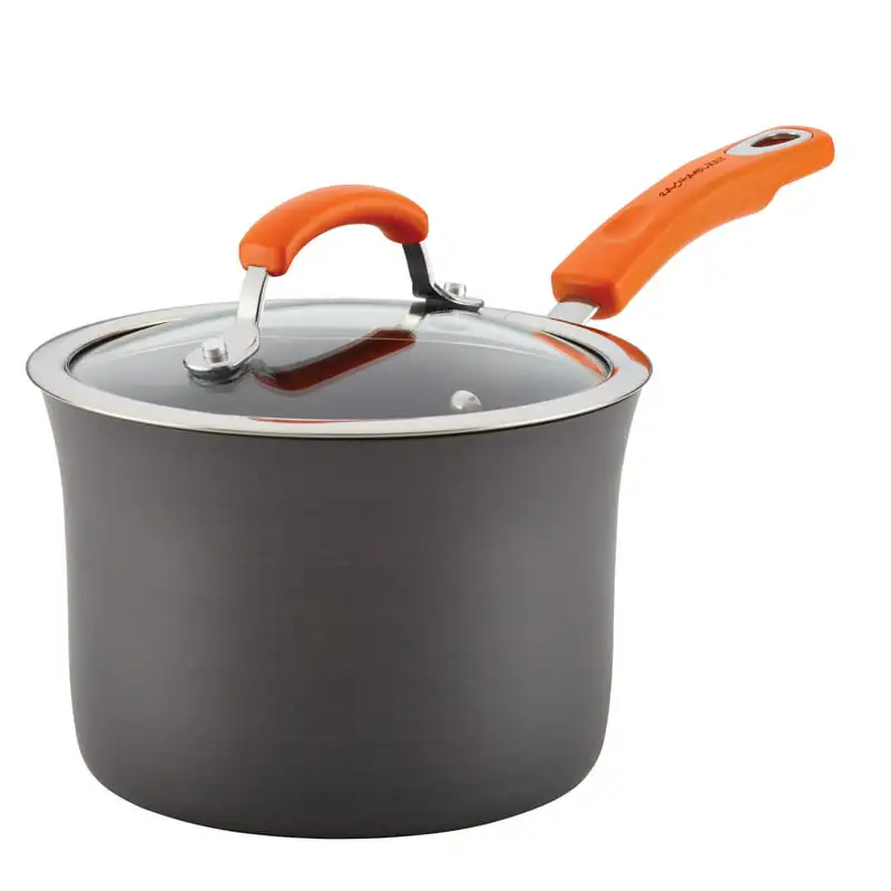 

Aluminum Nonstick 3-Quart Covered Saucepan, Gray with Orange Handle Metal bundt cake pan Baking accessories and tools Air fryer