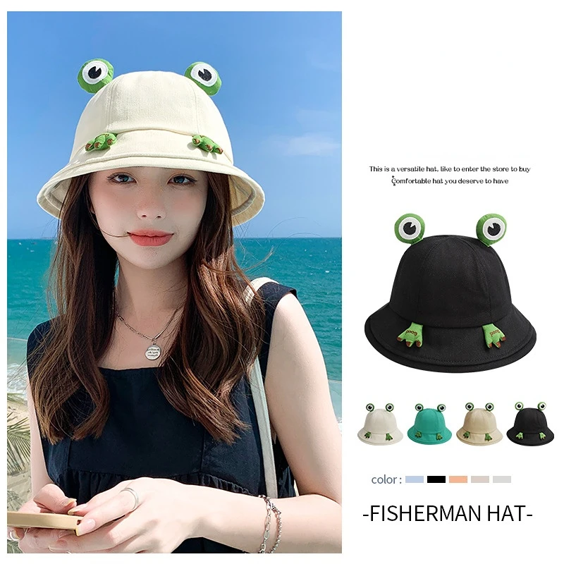 

Parent-Child Cute Frog Hat Female Spring Summer Korean Bucket Hats Women Fisherman Caps Student Cartoon Panama Outdoor Travel