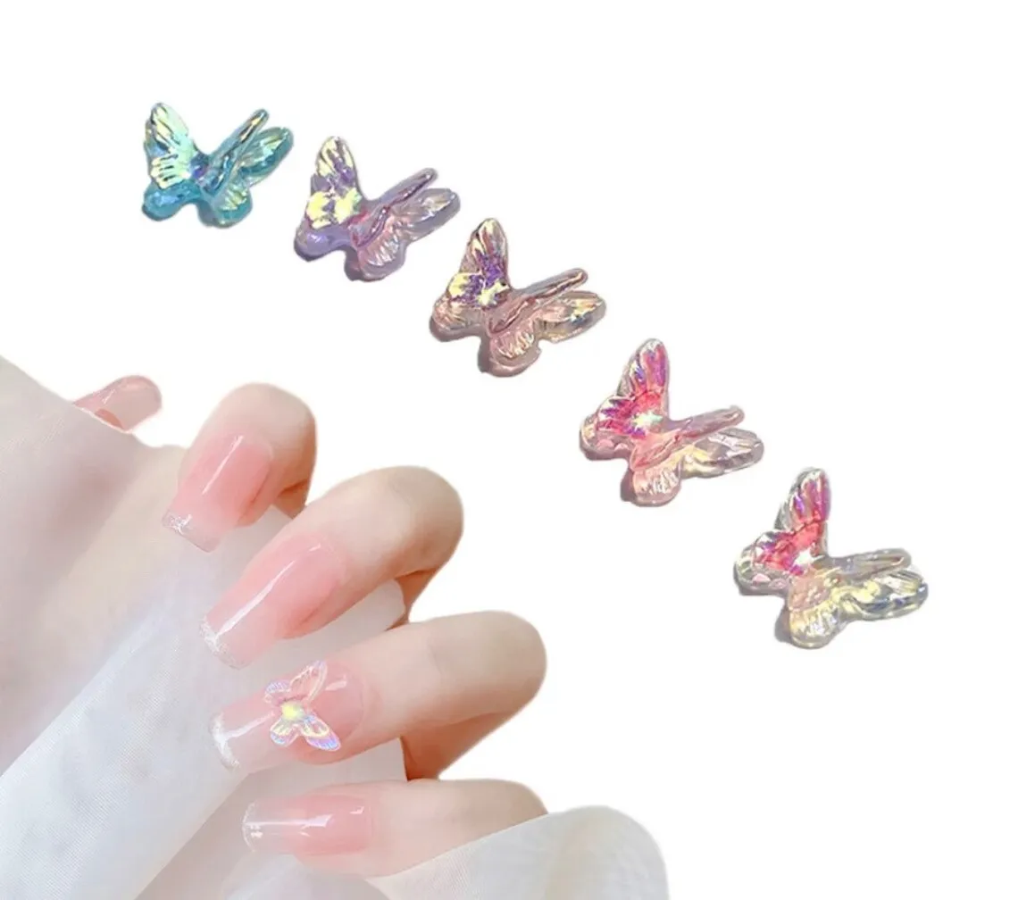 

50PCS/Lot Iridescent Butterfly Charm 11mm Nail Charm Kawaii Resin Manicure DIY Nail Art Decorations Accessories Jewelry,MN0-1101