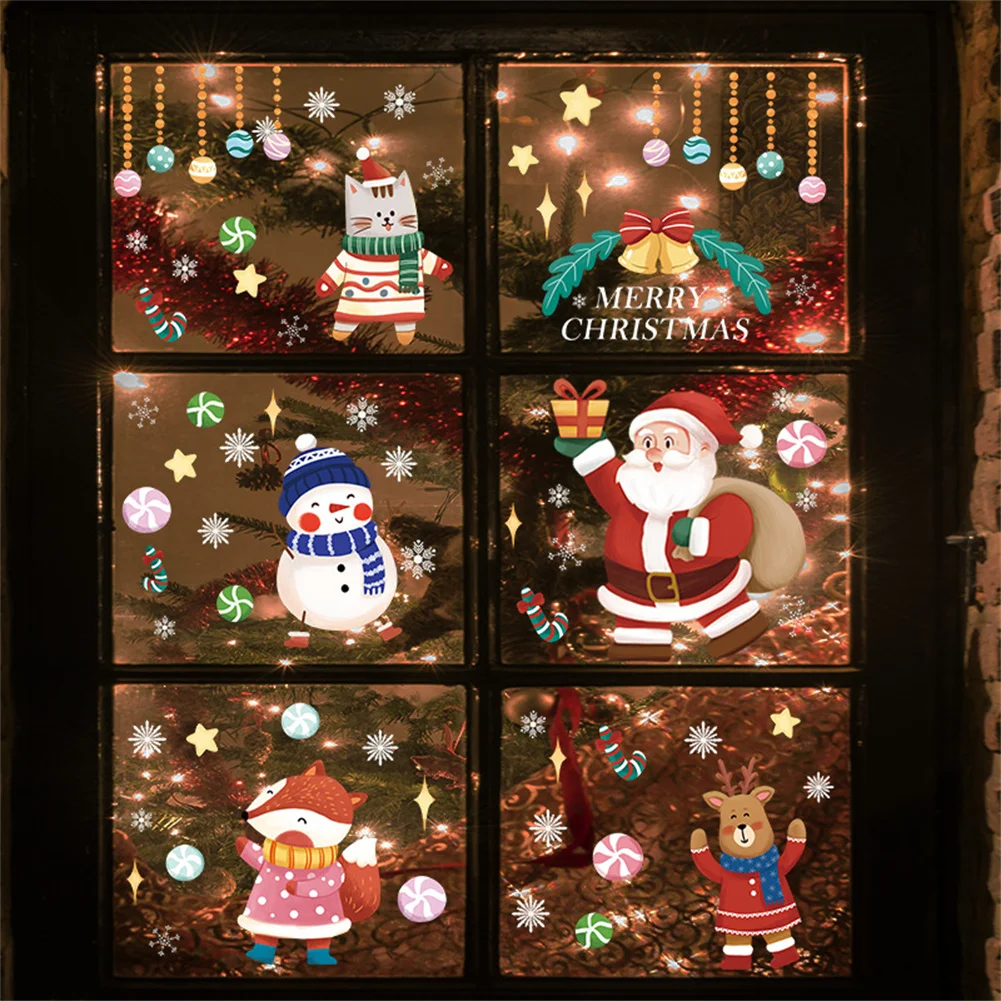 

Christmas Window Clings 2 Sheets Christmas Window Decoration Stickers Snowman Elk Snowflake Merry Christmas Window Decals